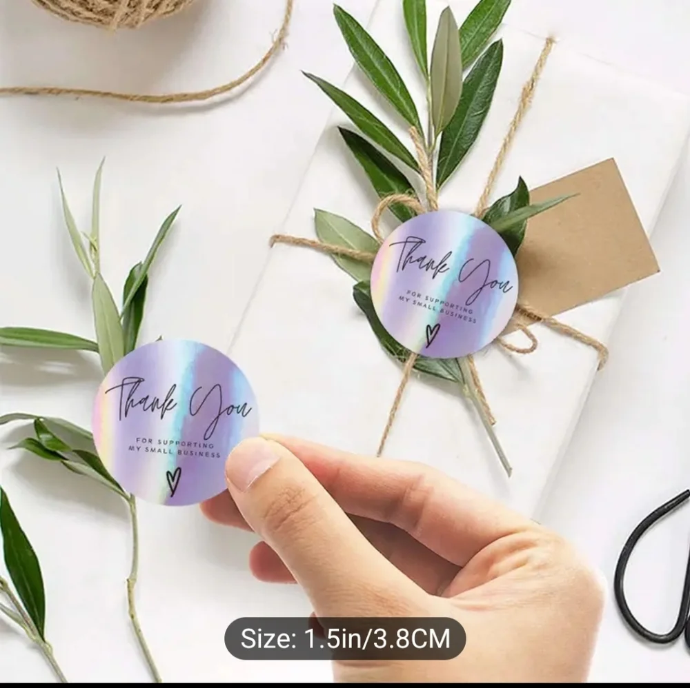 Thank You For Support Holographic Stickers, Adhesive Laser Rainbow Color 1.5in - Picture 4 of 5